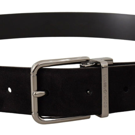 Elegant Black Leather Grosgrain Belt