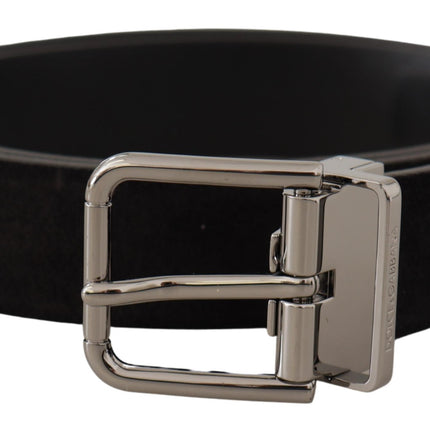 Elegant Black Leather Grosgrain Belt