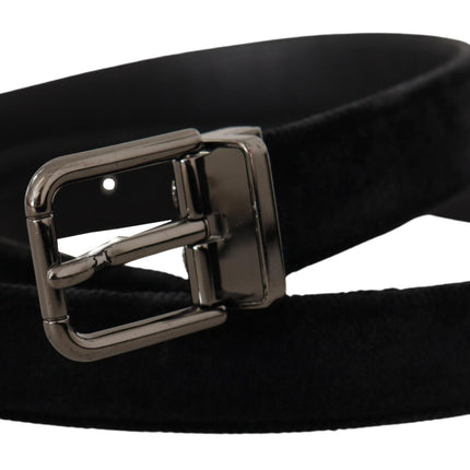 Elegant Black Leather Belt with Silver Tone Buckle