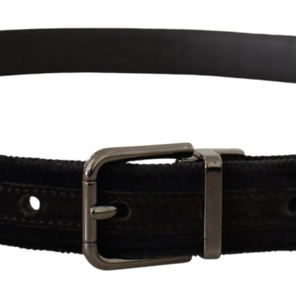 Elegant Black Leather Belt with Silver Tone Buckle