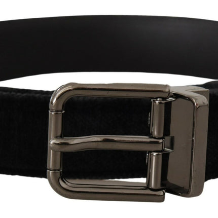 Elegant Black Leather Belt with Silver Tone Buckle