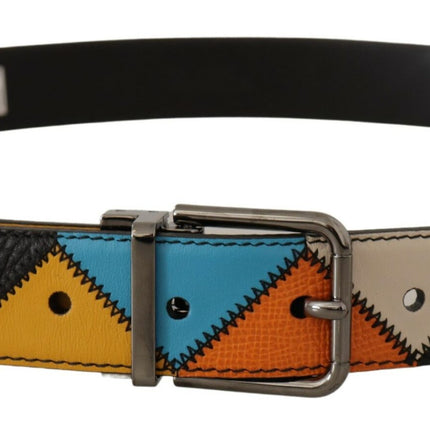 Multicolor Leather Belt with Silver Buckle