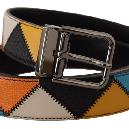 Multicolor Leather Belt with Silver Buckle