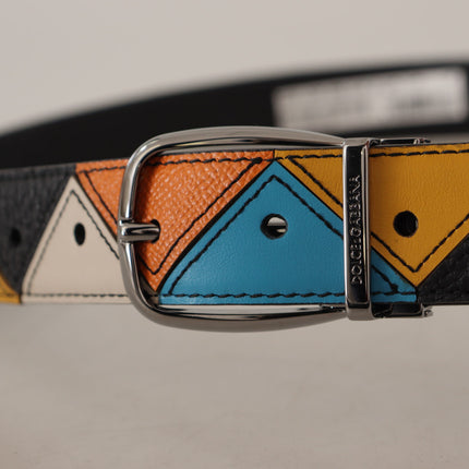 Elegant Multicolor Leather Belt with Silver Buckle