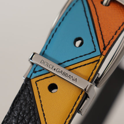 Elegant Multicolor Leather Belt with Silver Buckle