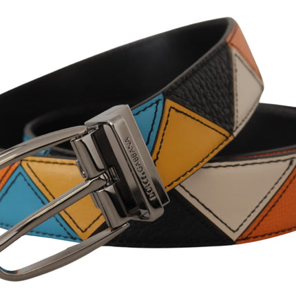 Elegant Multicolor Leather Belt with Silver Buckle