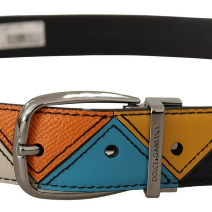 Elegant Multicolor Leather Belt with Silver Buckle