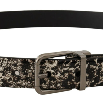 Elegant Black Marble Print Leather Belt