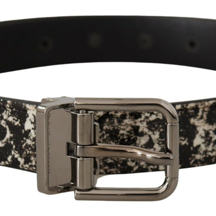 Elegant Black Marble Print Leather Belt