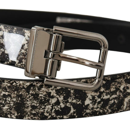 Elegant Black Marble Print Leather Belt