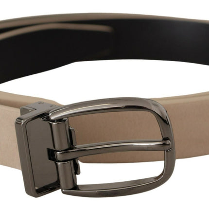 Elegant Beige Leather Belt with Silver Tone Buckle