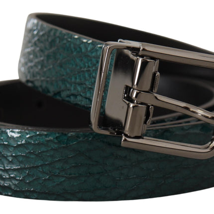 Elegant Green Leather Belt with Silver Buckle