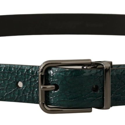 Elegant Green Leather Belt with Silver Buckle