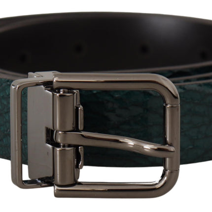 Elegant Green Leather Belt with Silver Buckle