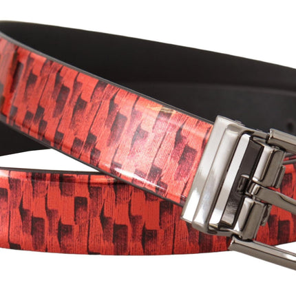 Elegant Red Leather Belt with Silver Buckle