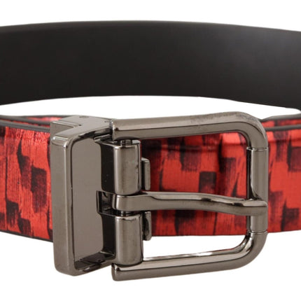 Elegant Red Leather Belt with Silver Buckle