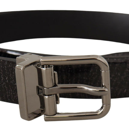 Elegant Black Leather Belt with Silver Buckle