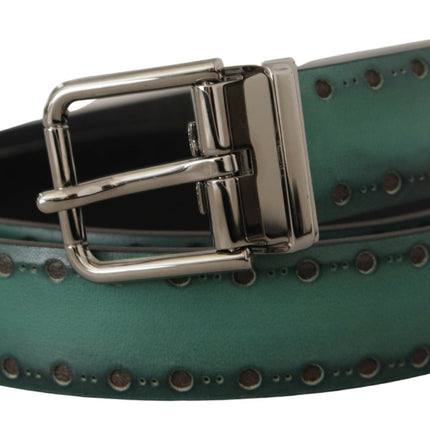 Elegant Leather Belt with Silver Tone Buckle