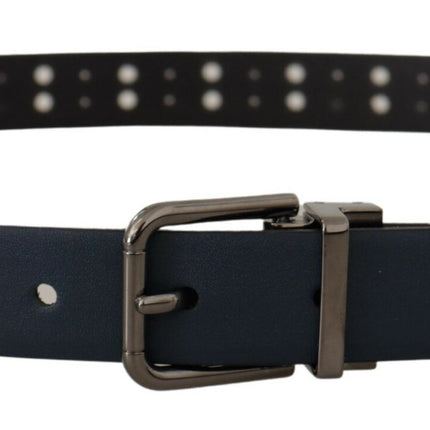 Elegant Blue Leather Belt with Metal Buckle