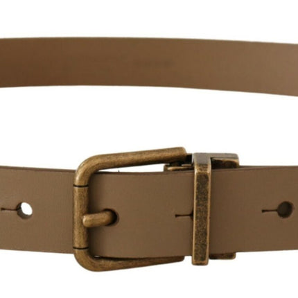 Elegant Brown Leather Belt with Brass Tone Buckle