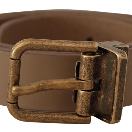 Elegant Brown Leather Belt with Brass Tone Buckle