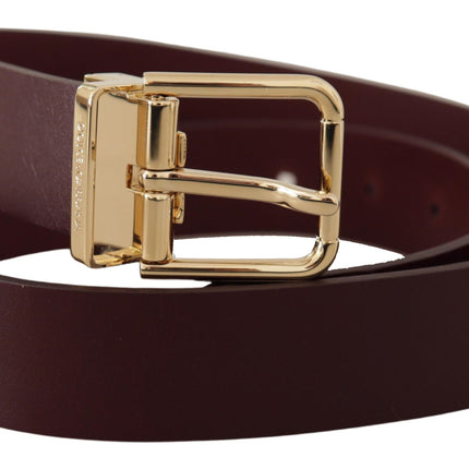 Elegant Maroon Leather Belt with Gold Buckle