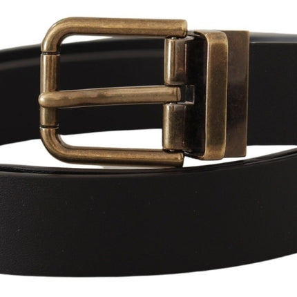 Elegant Black Leather Belt with Vintage Buckle