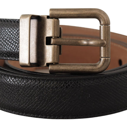 Elegant Black Leather Belt with Vintage Metal Buckle