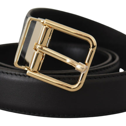 Elegant Black Leather Belt with Metal Buckle