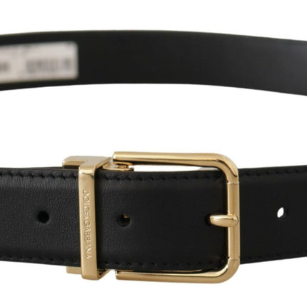 Elegant Black Leather Belt with Metal Buckle