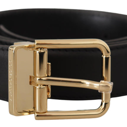 Elegant Black Leather Belt with Metal Buckle