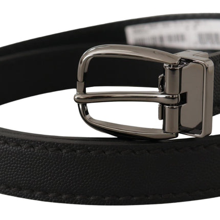 Elegant Black Leather Belt with Metal Buckle