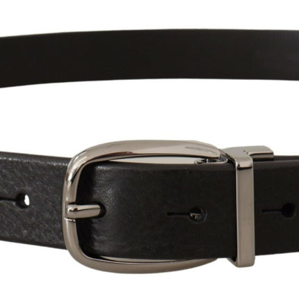 Elegant Black Leather Belt with Metal Buckle