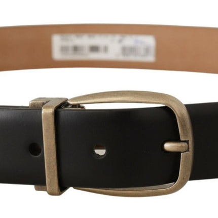 Elegant Black Leather Belt with Metal Buckle