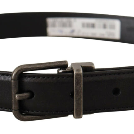 Elegant Black Leather Belt with Metal Buckle