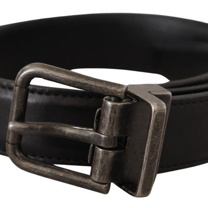 Elegant Black Leather Belt with Metal Buckle