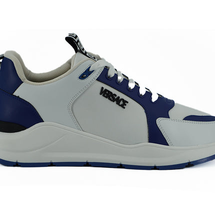 Elegant Blue and White Leather Sneakers