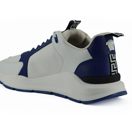 Elegant Blue and White Leather Sneakers