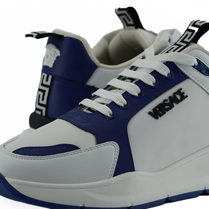 Elegant Blue and White Leather Sneakers