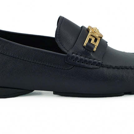 Elegant Navy Blue Calf Leather Loafers