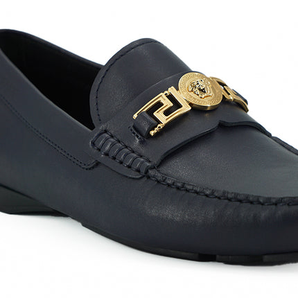 Elegant Navy Blue Calf Leather Loafers