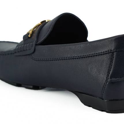 Elegant Navy Blue Calf Leather Loafers