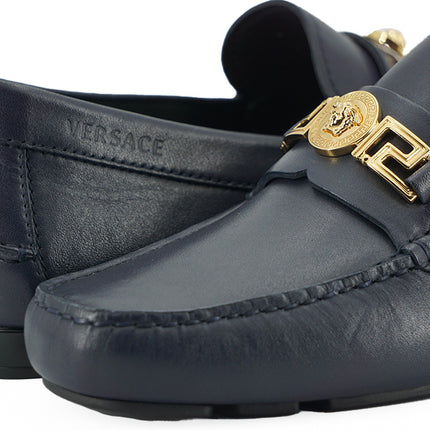 Elegant Navy Blue Calf Leather Loafers