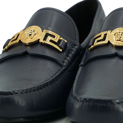 Elegant Navy Blue Calf Leather Loafers