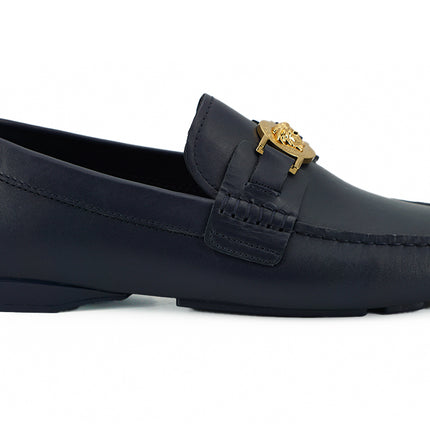 Elegante marineblauwe kalf lederen loafers