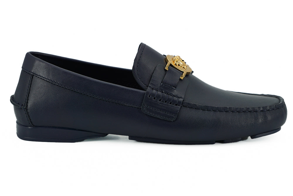 Elegante marineblauwe kalf lederen loafers