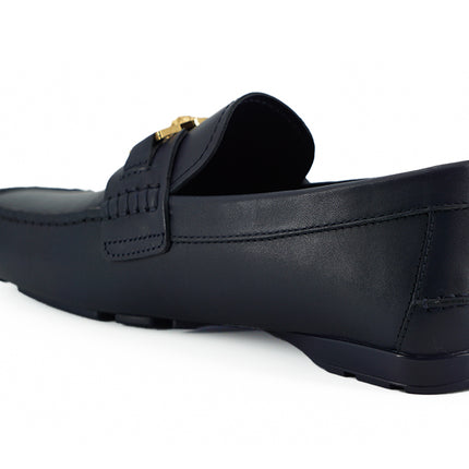 Elegante marineblauwe kalf lederen loafers