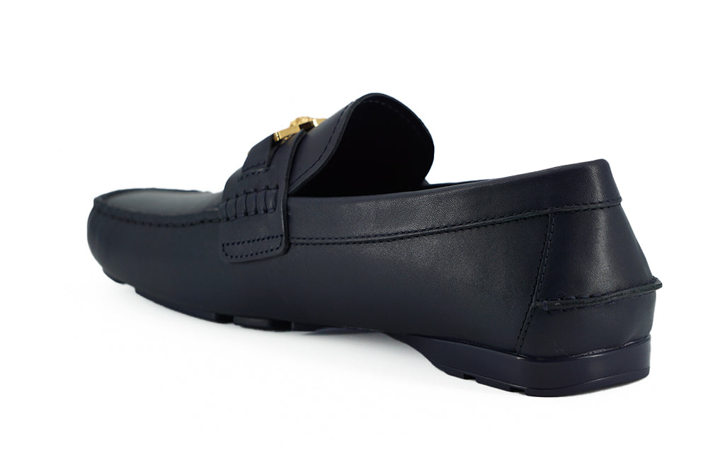 Elegante marineblauwe kalf lederen loafers