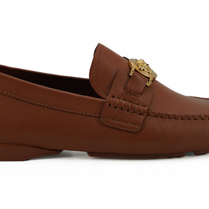 Elegant Medusa-Embossed Leather Loafers