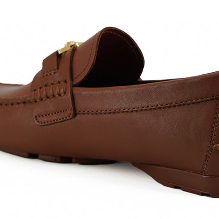 Elegant Medusa-Embossed Leather Loafers